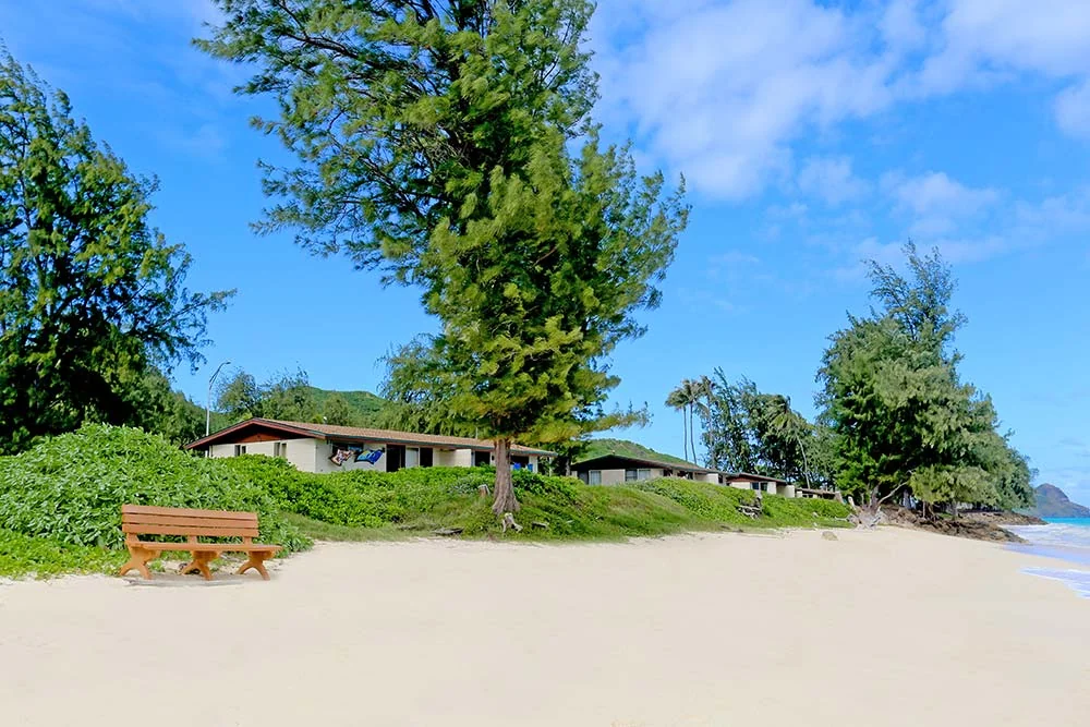 The beachfront setting at Bellows Air Force Station, the advertised venue for the ʻOhana retreat.