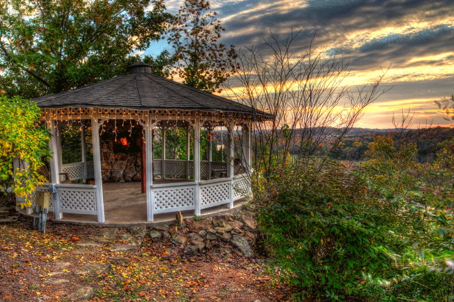 A gazebo on the grounds of the Branson retreat center.
