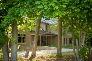 The retreat house and surrounding trees