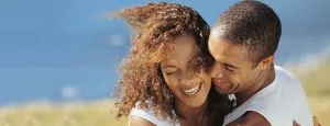 Couple embracing outdoors