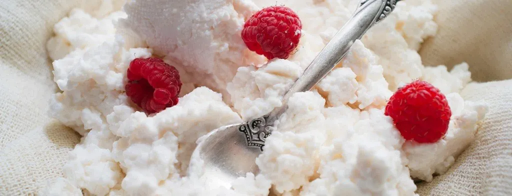 Cottage cheese topped with raspberries