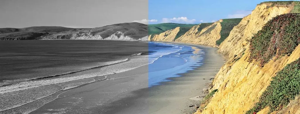 Coastal cliffs beside a sandy beach