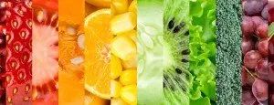 Rows of colorful fruits and vegetables