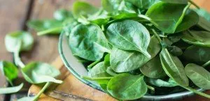Fresh spinach leaves in a glass bowl