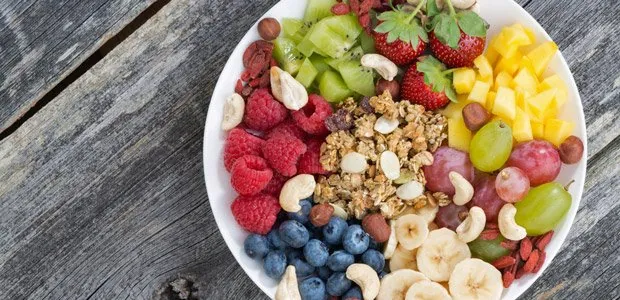 Bowl of fruit, grains and nuts