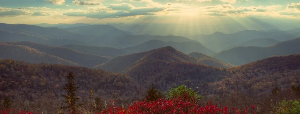 Sunset at Blue Ridge Parkway in Virginia, at autumn.