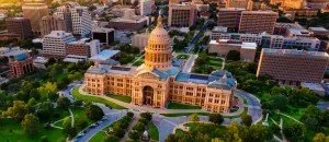 Aerial view of the Texas State Capitol in Austin