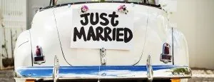 Wedding car with a Just Married sign
