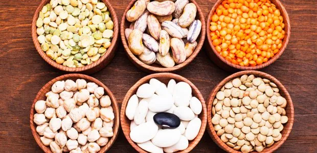 Bowls of dried beans and lentils