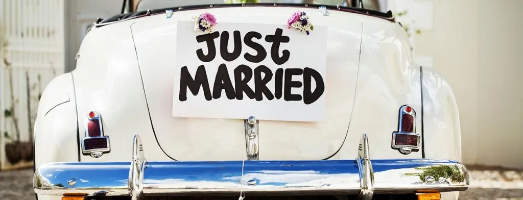 Wedding car with a Just Married sign